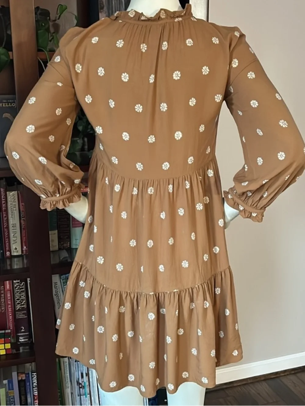 Madewell Polka Dot Tiered Long-Sleeve Mini Dress - Warm Hickory